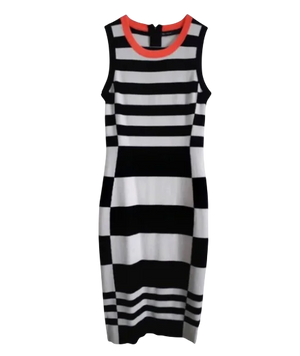 Karen Millen Black And White Geometric Dress With Pink Neckline UK 10