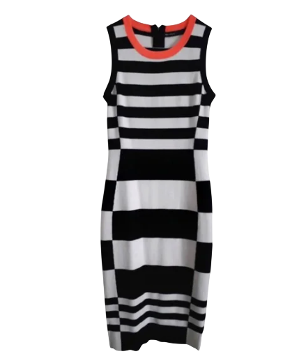 Karen Millen Black And White Geometric Dress With Pink Neckline UK 10