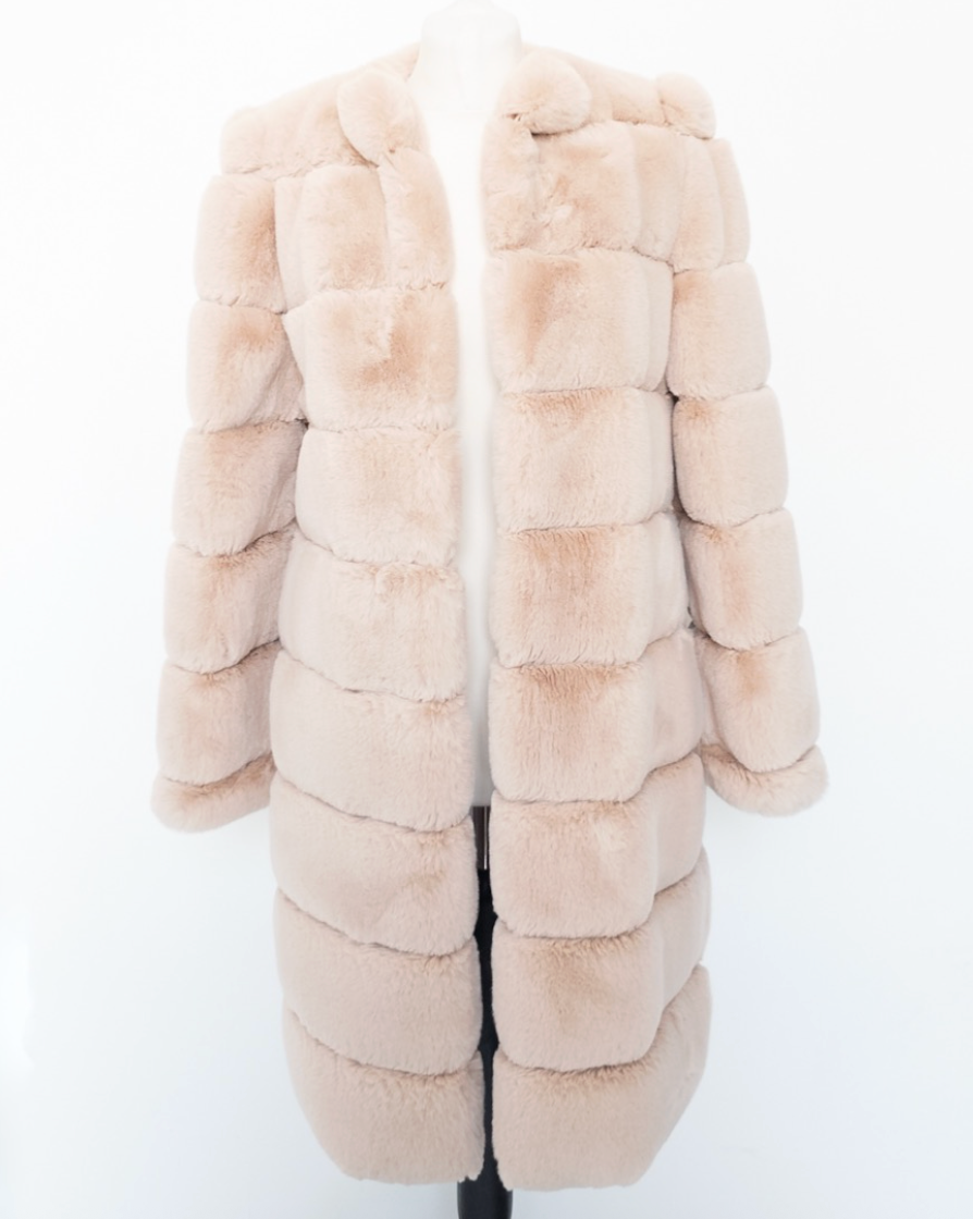 Oh Polly Dust Pink Faux Fur Coat UK S