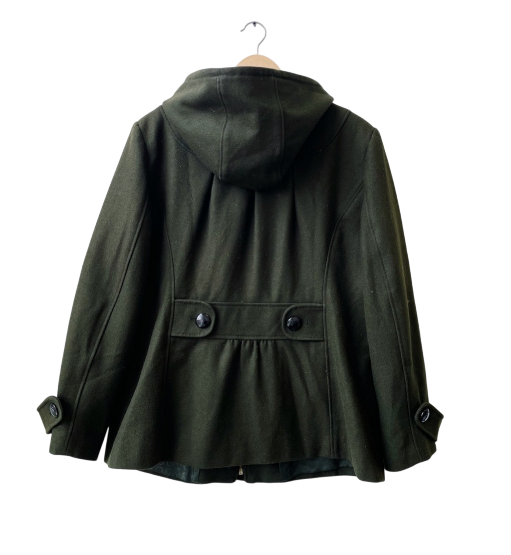 Guess Olive Green Toggle hooded wool peacoat UK XL
