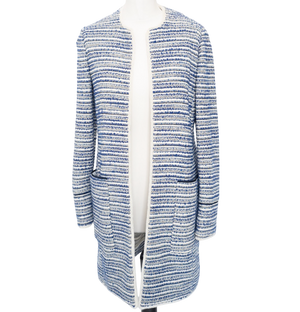 Jaeger Blue Fringed Tweed Jacquard Coatigan UK 10