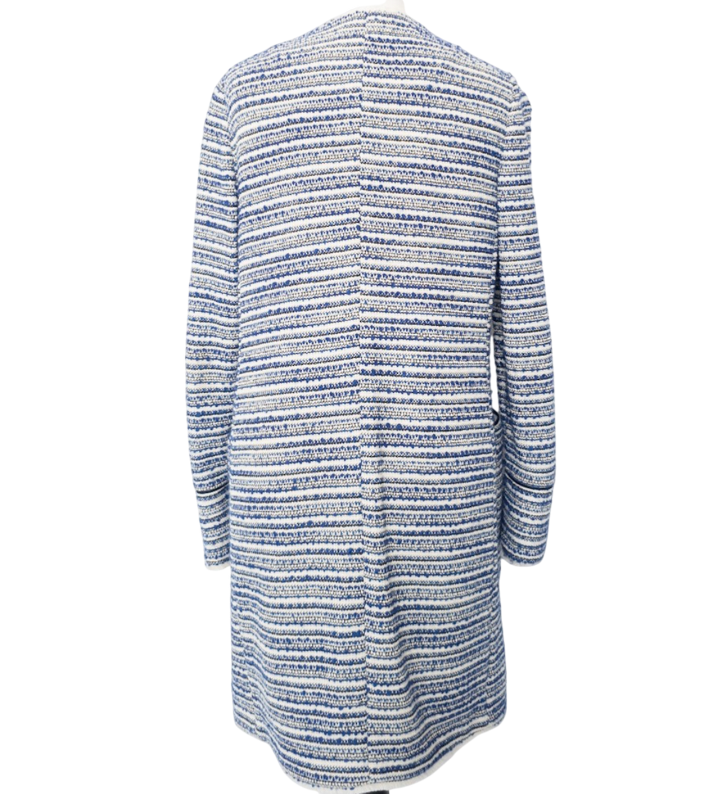 Jaeger Blue Fringed Tweed Jacquard Coatigan UK 10