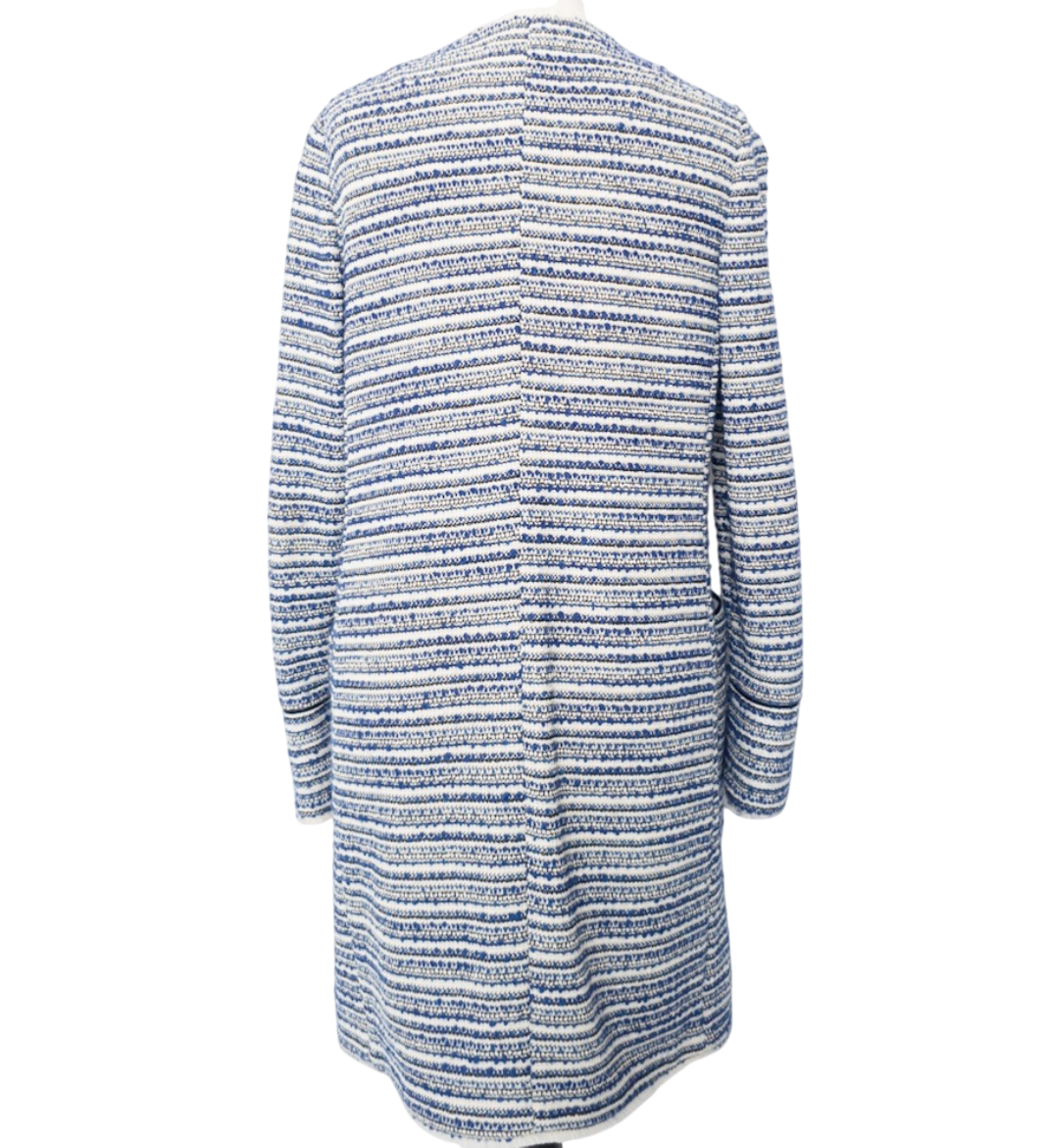 Jaeger Blue Fringed Tweed Jacquard Coatigan UK 10