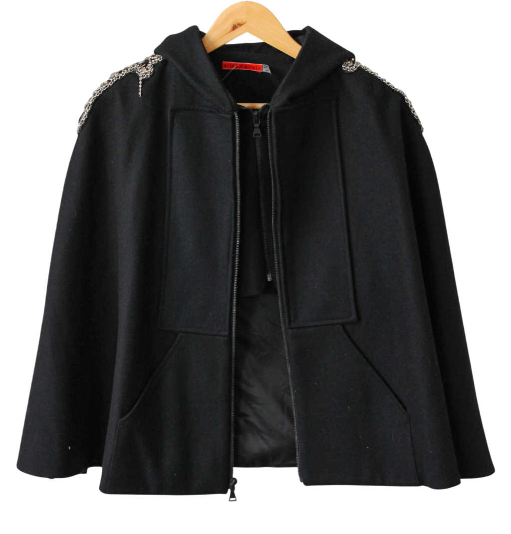 Alica + Olivia Black Zipped Embellished Poncho With Hood UK S