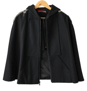 Alica + Olivia Black Zipped Embellished Poncho With Hood UK S