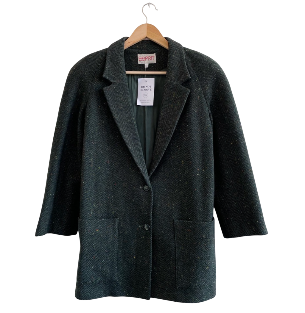 Esprit Dark Green Wool Tweed Melange Blazer UK 6