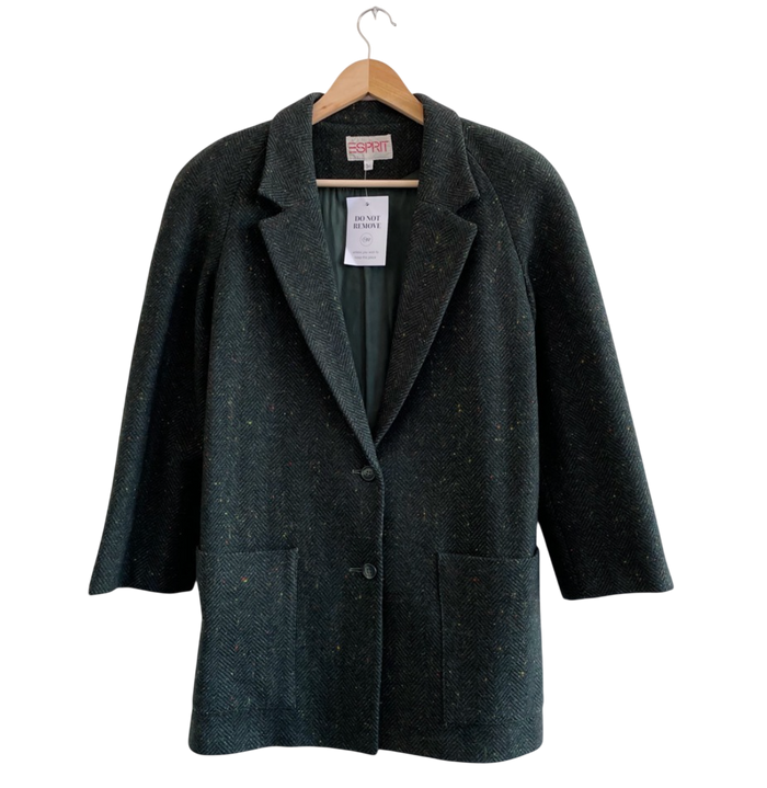 Esprit Dark Green Wool Tweed Melange Blazer UK 6
