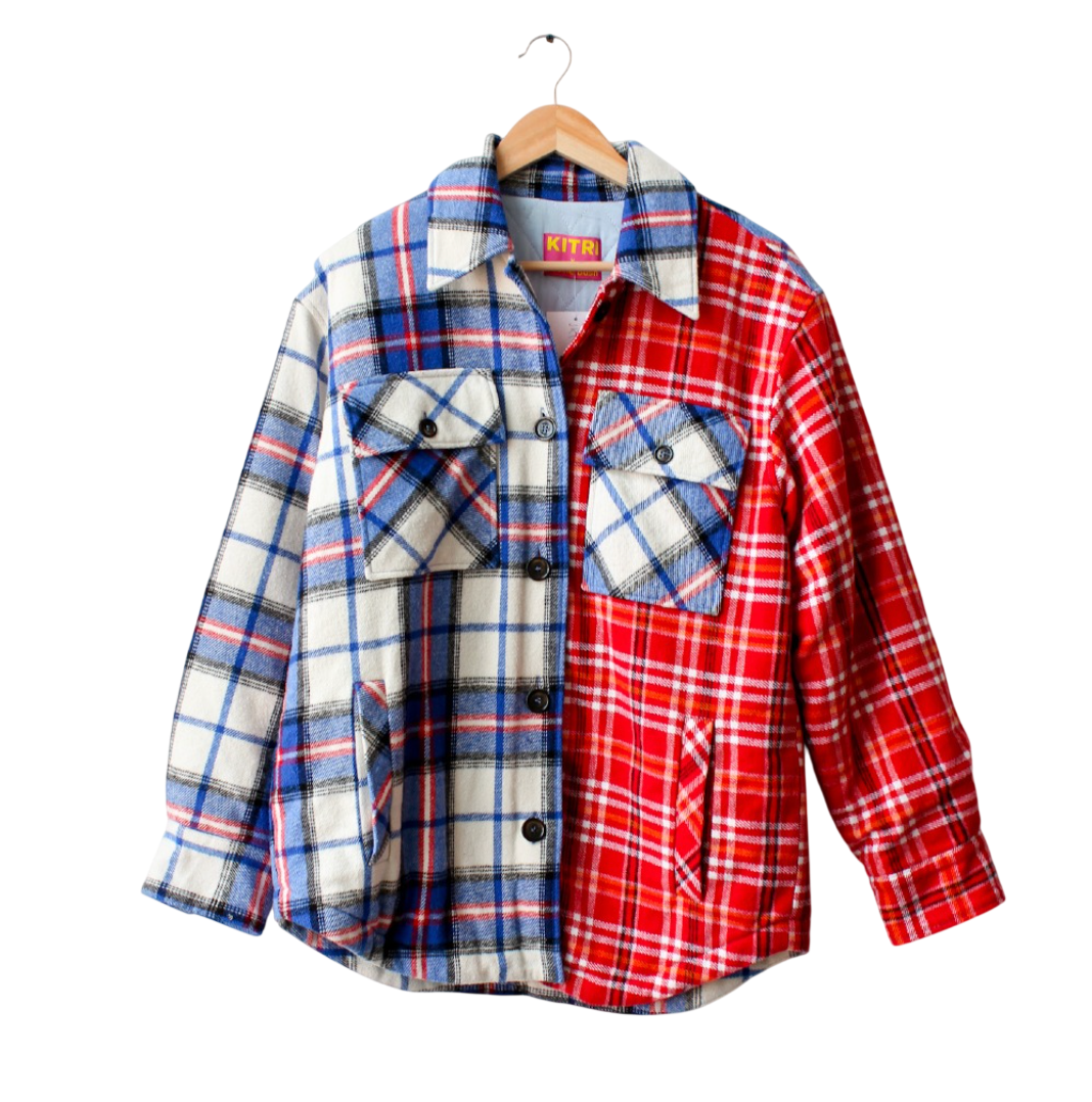 Kitri X JESSIE BUSH Red/Blue Miranda Mixed Check Plaid Jacket ShacketUK M