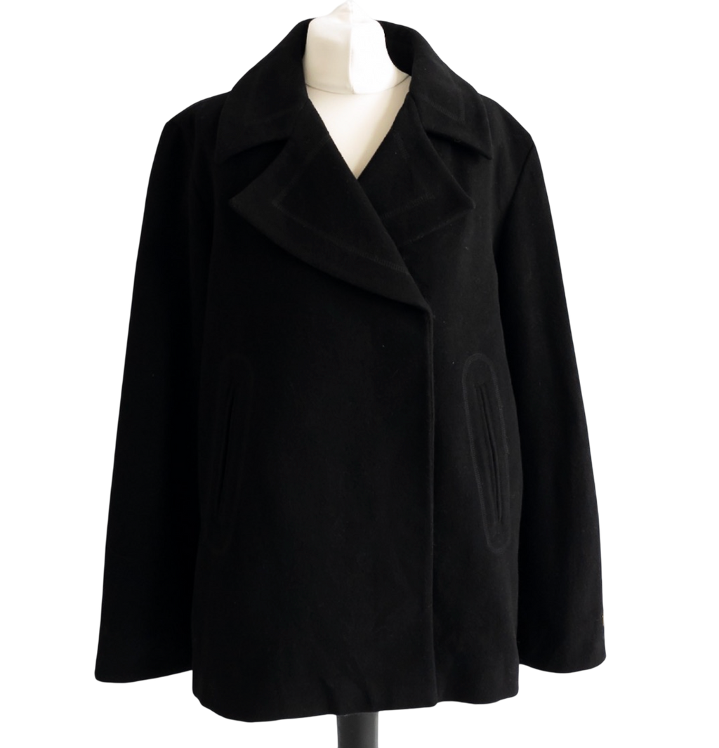 Tommy Hilfiger Black Wool Double Breasted Peacoat UK L