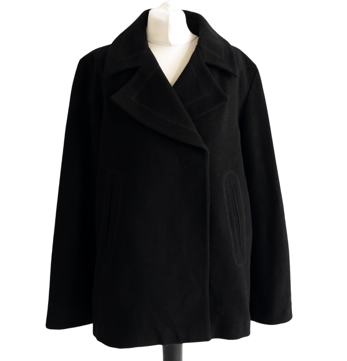Tommy Hilfiger Black Wool Double Breasted Peacoat UK L