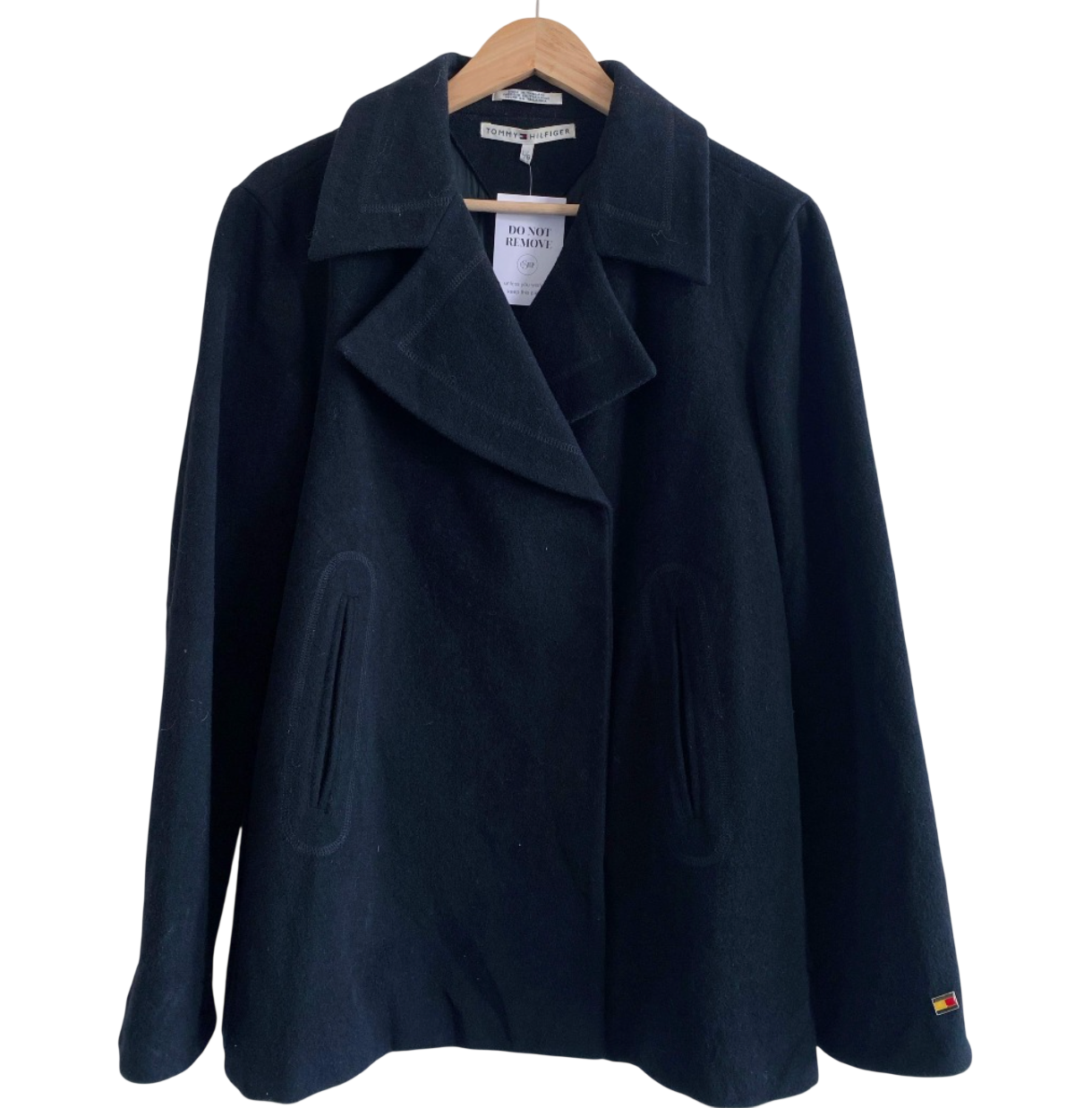 Tommy Hilfiger Black Wool Double Breasted Peacoat UK L