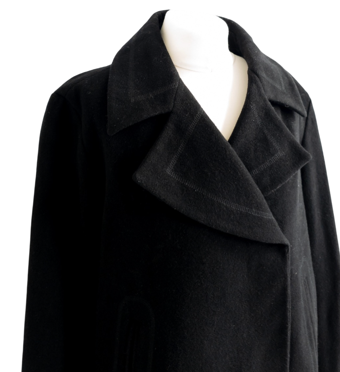 Tommy Hilfiger Black Wool Double Breasted Peacoat UK L