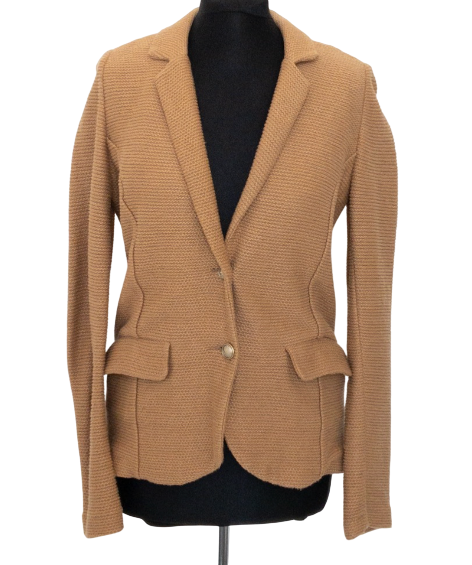 Massimo Dutti Beige Camel Cotton Waffle Blazer UK M