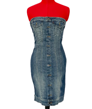LEVI'S Blue Vintage Wash Denim Bandeau Mini Dress UK S