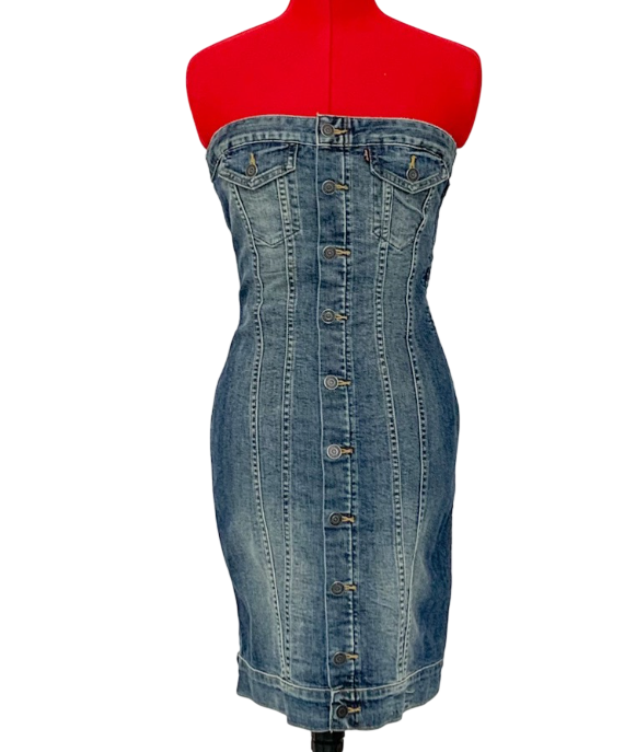 LEVI'S Blue Vintage Wash Denim Bandeau Mini Dress UK S