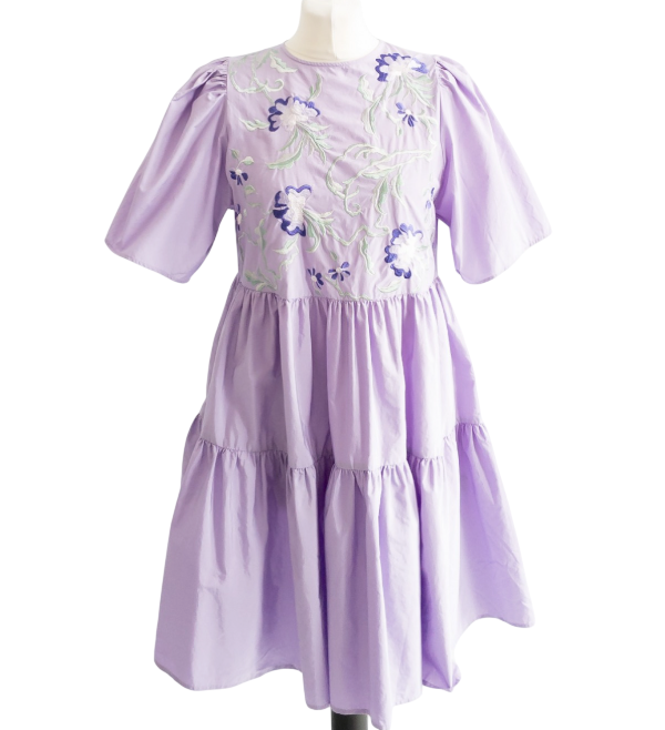 & Other Stories Lilac Voluminous Embroidery Mini Dress UK 8