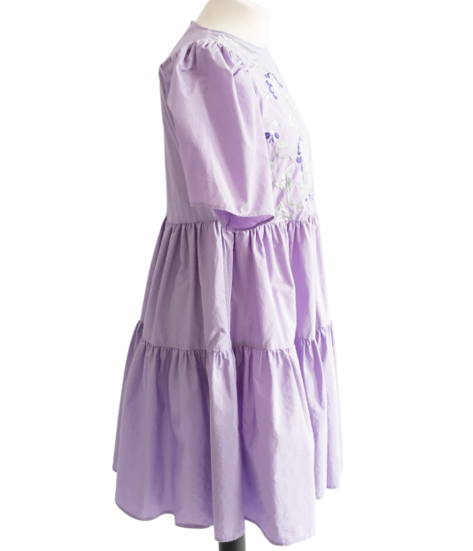 & Other Stories Lilac Voluminous Embroidery Mini Dress UK 8