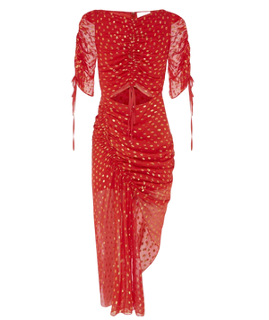 Alice McCall "I Feel It Coming'' Silk Midi Dress - Red / Gold UK 10