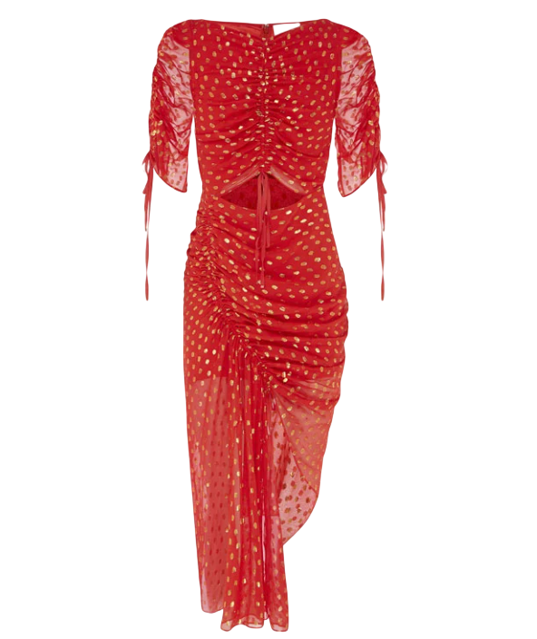 Alice McCall "I Feel It Coming'' Silk Midi Dress - Red / Gold UK 10