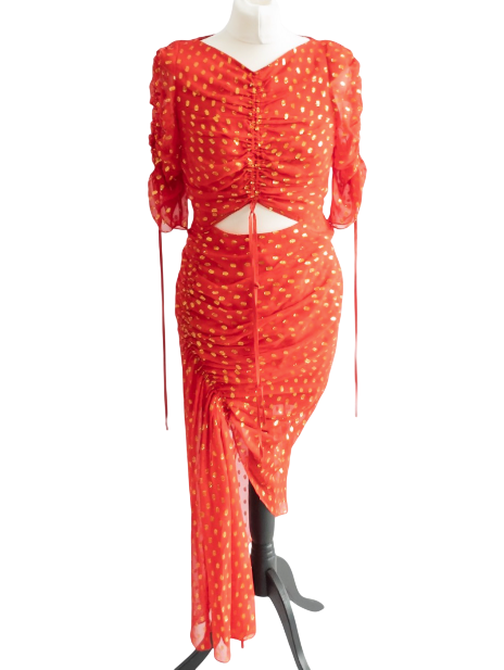 Alice McCall "I Feel It Coming'' Silk Midi Dress - Red / Gold UK 10