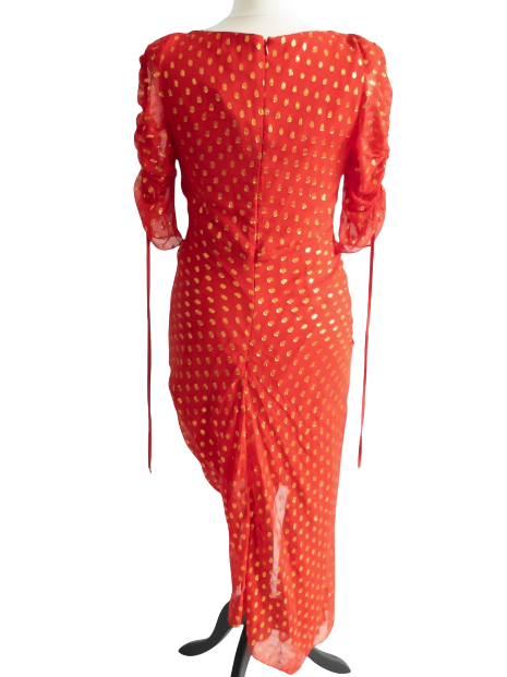 Alice McCall "I Feel It Coming'' Silk Midi Dress - Red / Gold UK 10