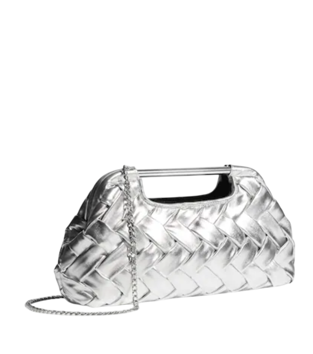 lipsy london Metallic Silver Weave Grab Handle Clutch Bag With Chain Strap