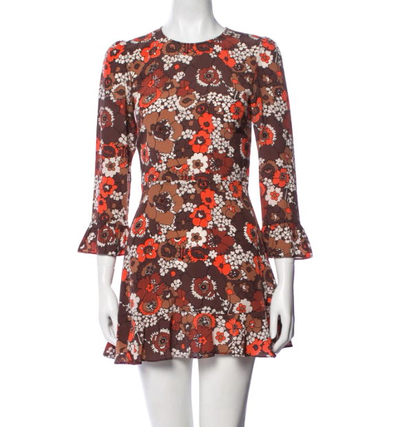 Réalisation Brown Silk Floral Mini Dress UK XXS