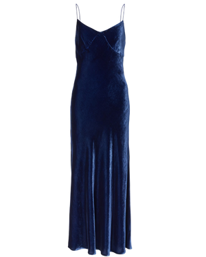 ASCENO Blue Alberta Silk Velvet Slip Dress UK S
