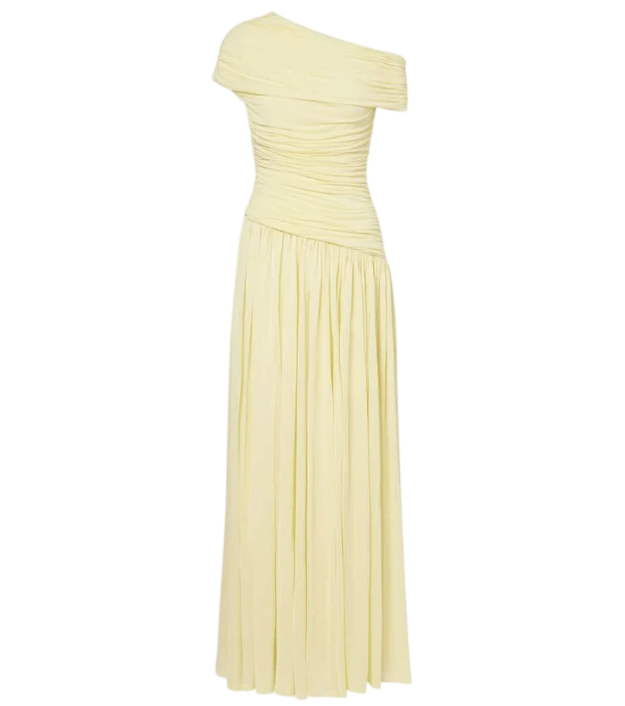 SIMKHAI Yellow Pale Lemon Rhiannon Gathered Jersey Maxi Dress Us6 UK 10