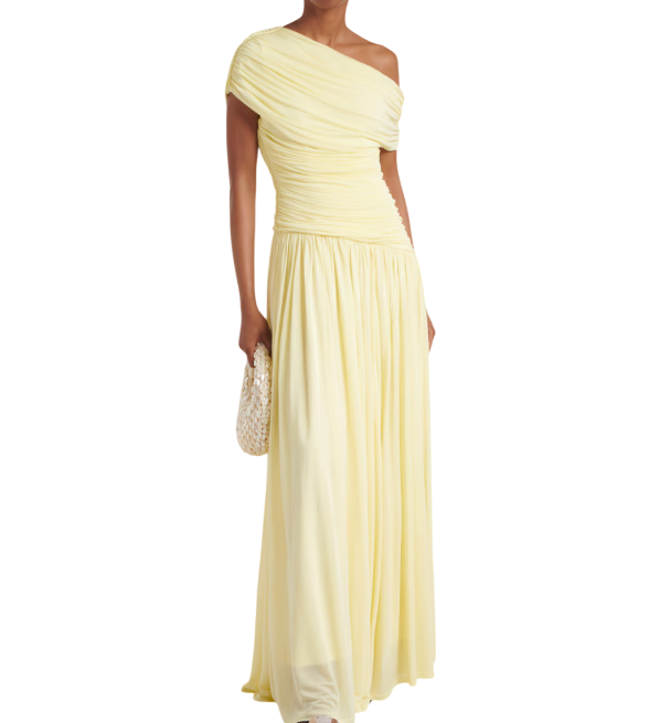 SIMKHAI Yellow Pale Lemon Rhiannon Gathered Jersey Maxi Dress Us6 UK 10