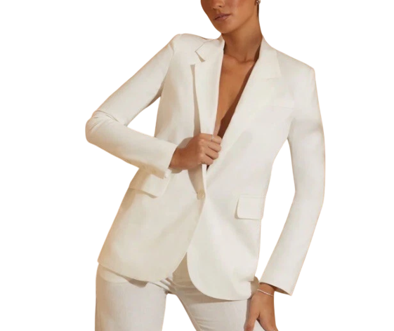Oh Polly White Cotton / Linen Blend Single Breasted Blazer UK 8