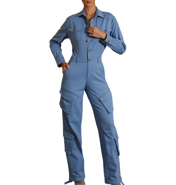 Oh Polly Dusty Blue Straight Leg Jumpsuit UK 6