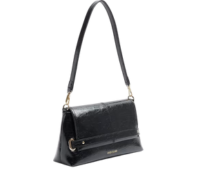 River Island Black Patent Shoulder Bag With Gold Hardware
