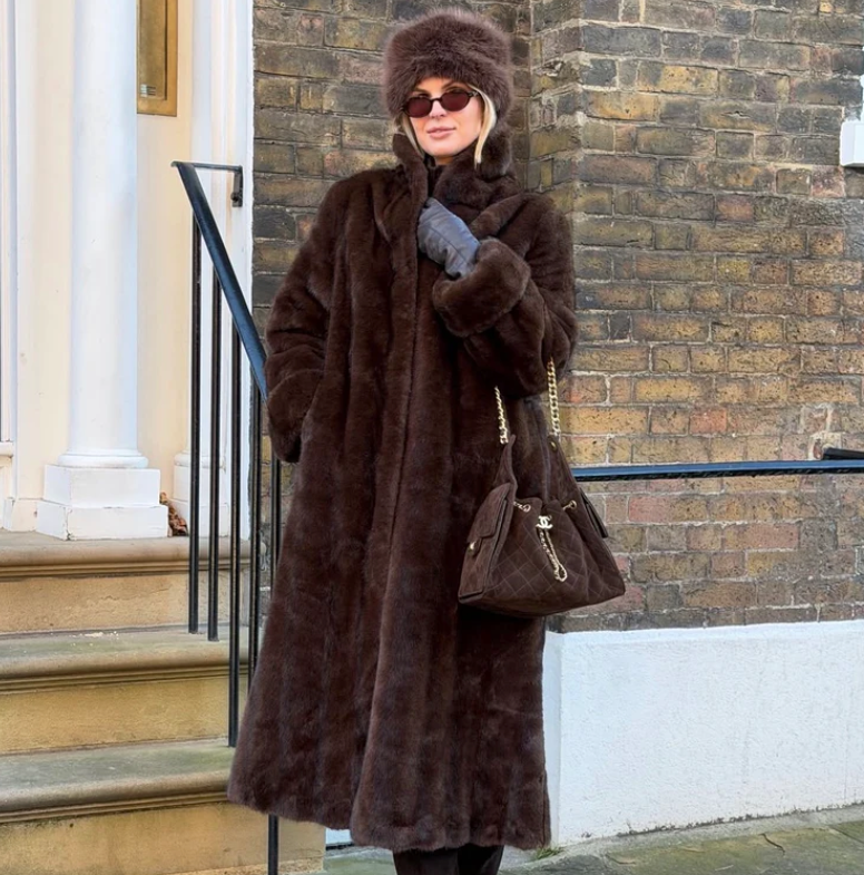 MARCELA LONDON Cloe Faux Fur Coat Walnut Brown One Size