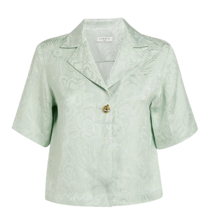 Sandro Ameline Mint Green cropped jacquard woven shirt UK 8