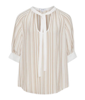 REISS Beige White Sydney Striped Puff Sleeve Blouse UK 8