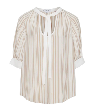 REISS Beige White Sydney Striped Puff Sleeve Blouse UK 8