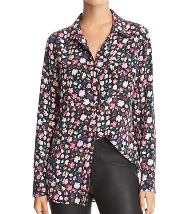 Equipment Black Slim Signature Viscose Floral Shirt UK S
