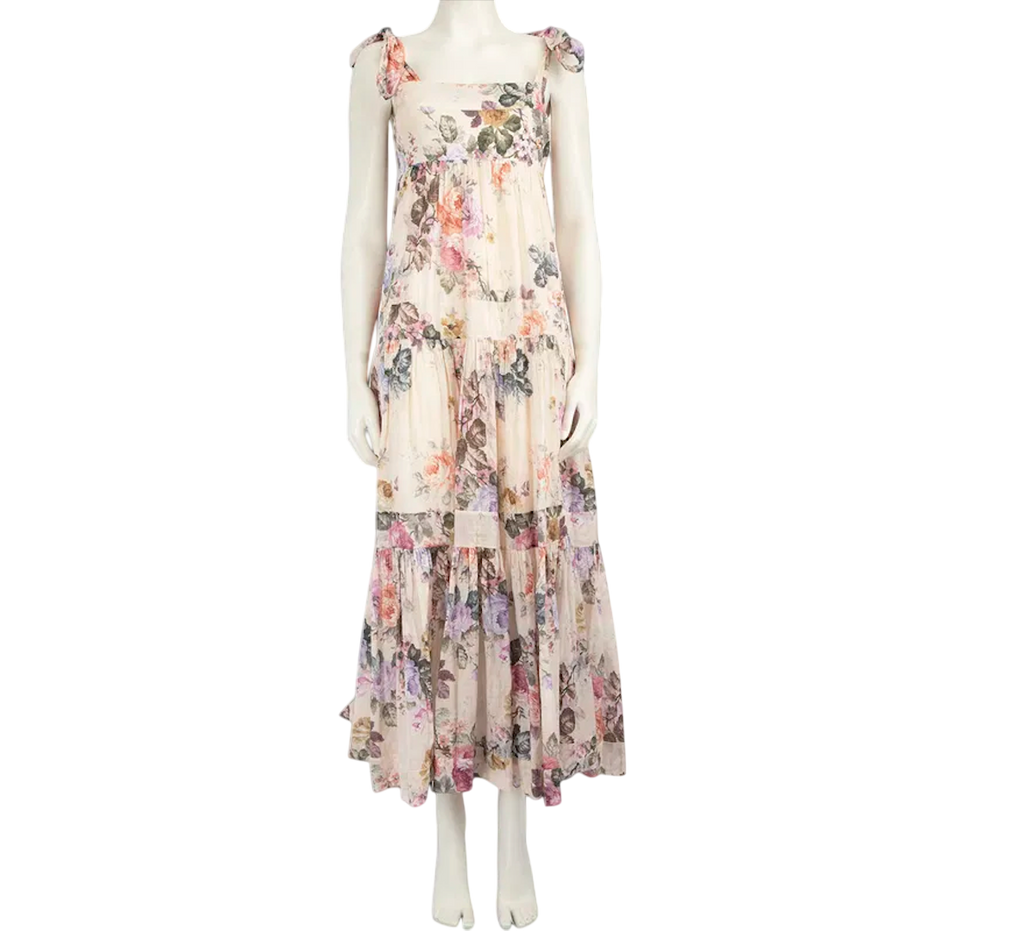 Zimmermann Multicoloured Brighton Tiered Floral-print Cotton Dress Sz0 UK 6