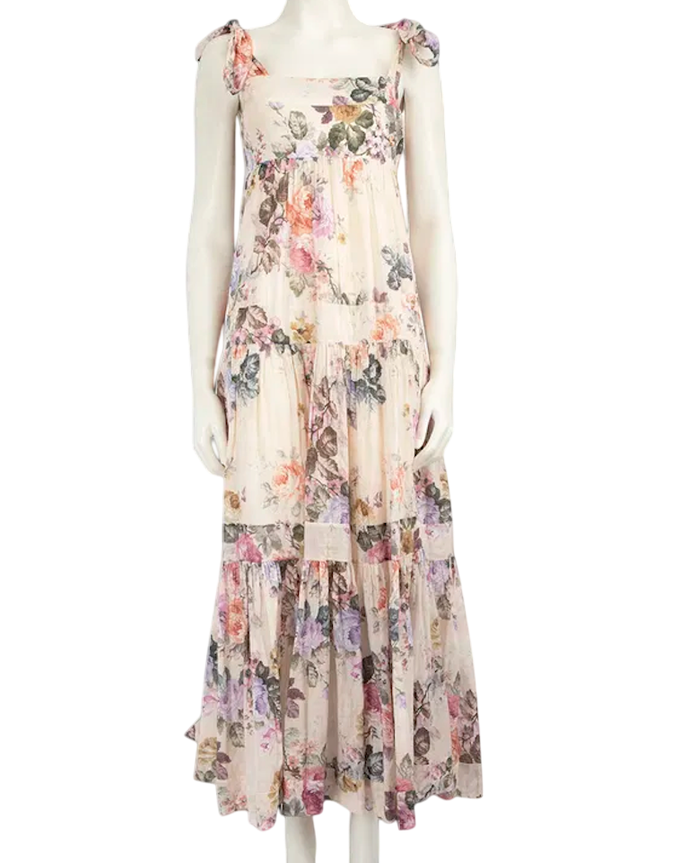 Zimmermann Multicoloured Brighton Tiered Floral-print Cotton Dress Sz0 UK 6