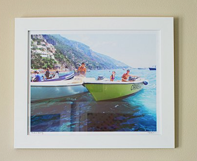Natalie Obradovich 'Positano Boating' Framed Photograph In Natural Burr Wood Frame