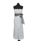 Paddy Campbell Dove Grey Strapless Lace Maxi Dress With Chiffon Tie &  Shawl UK 12