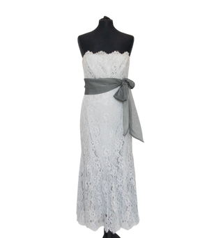 Paddy Campbell Dove Grey Strapless Lace Maxi Dress With Chiffon Tie &  Shawl UK 12