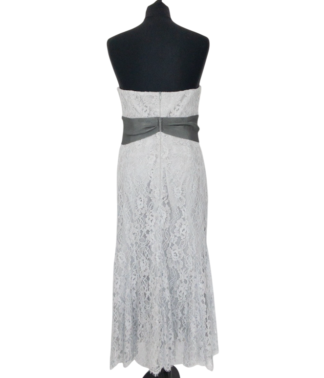 Paddy Campbell Dove Grey Strapless Lace Maxi Dress With Chiffon Tie &  Shawl UK 12