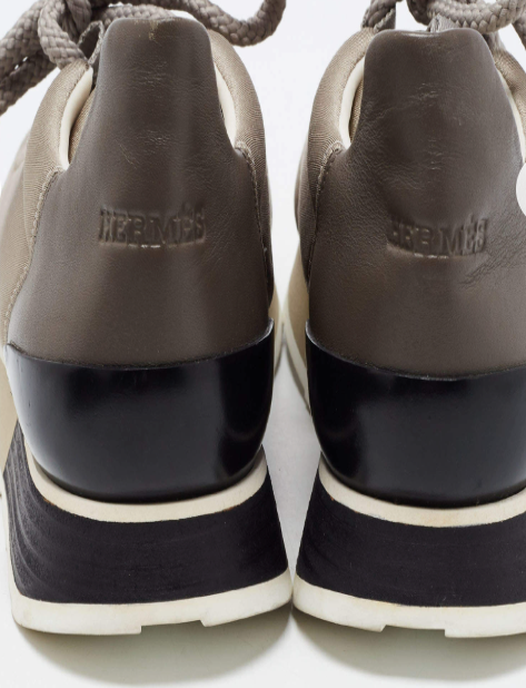 Hermès Beige Taupe Stadium Low Trainers UK 4 EU 37 👠