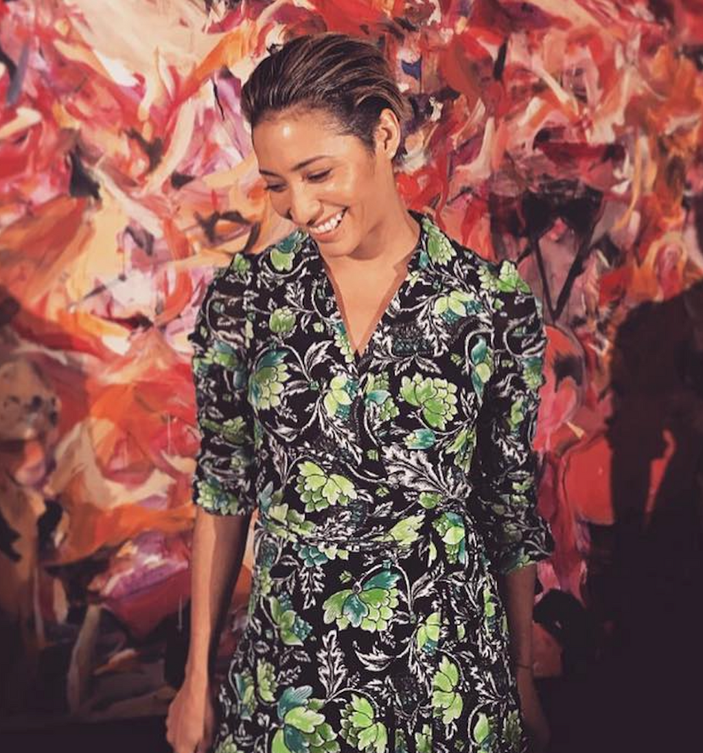 Diane von Furstenberg Black / Green Floral Long Sleeve Wrap Midi Dress
