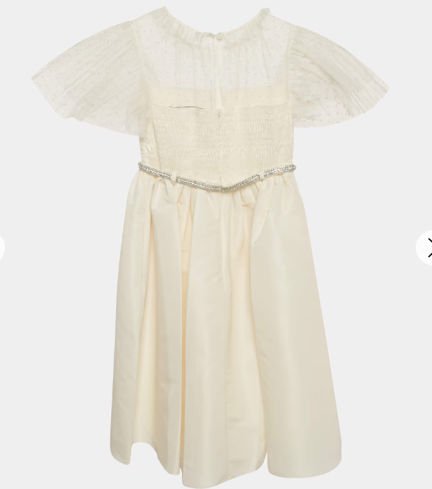 Self-Portrait Cream Ivory Taffetta Dot Mesh Dress 4 - 5 Years