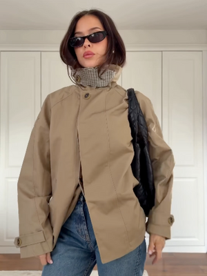 ASOS Design Cape Detail Trench With Check Liner In Rye Beige UK S