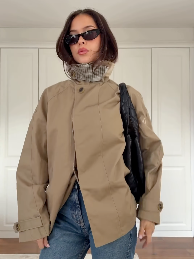 ASOS Design Cape Detail Trench With Check Liner In Rye Beige UK S