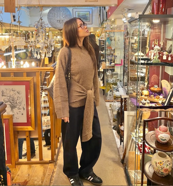 PRETTY LAVISH Darcey Fluffy Tie Knit Jumper - Brown UK S